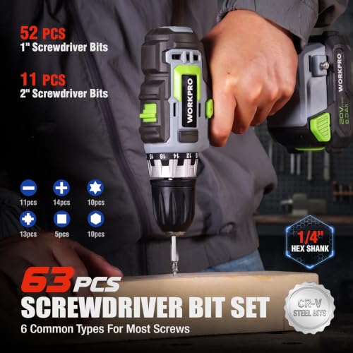 WORKPRO Drill Bit Set, 455Pcs Drill Bits and Screwdriver Bit Set w/Screws