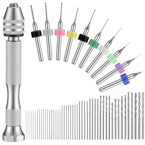 Zhehao 59 Pcs Hand Drill Bits Set Micro Drill Bit Set for Crafts, Silver - color: Silver