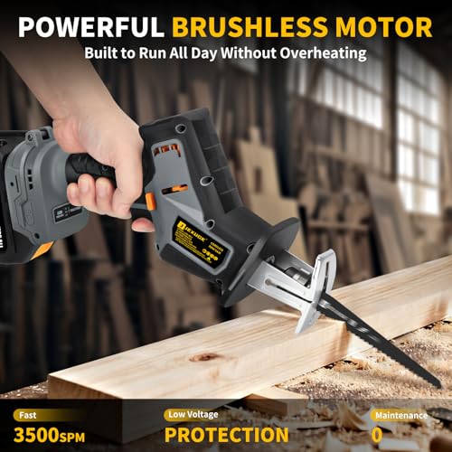 JEXUGK Reciprocating Saw, 21V Cordless Brushless Sawsall with 2 x 4.0Ah battery, 3500 SPM Variable Speed Zaw Saw with 12 Blades, Power Sierra Recíproca Tool‑Free Blade Change for Wood Metal PVC