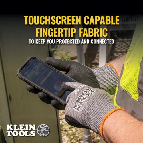 KLEIN TOOLS 60586 Work Gloves, Knit Dipped Cut Resistant ANSI A2 Nitrile Coated Gloves, HPPE Fabric, Touchscreen Capable, X- Large, 2-Pair - size: X-Large