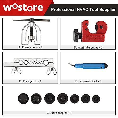 Wostore 45° Double Flaring Tool Kit, 7 Adapters with Cutter & Deburrer - size: Flaring Tool Kit