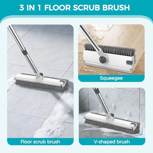 SetSail Floor Scrub Brush with 54in Adjustable Long Handle, Grey&White