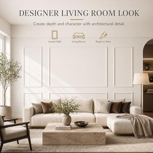 Pre-Cut Wall Molding Kit: Ready to Assemble Paintable Wainscoting Panels | Alternative to Peel-and-Stick Wall Panels,Accent Wall Interior Wall Decor for Living Room, Bedroom, Entryway White 24 PCS