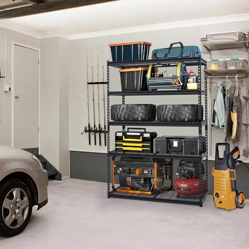 48x24x72 Inch Garage Shelving Heavy Duty, Storage Shelves 2500Lbs Capacity, Adjustable Metal Shelving Unit, 5 Tier Industrial Shelves for Basement Workshop - size: 48 x 24 x 72 inches