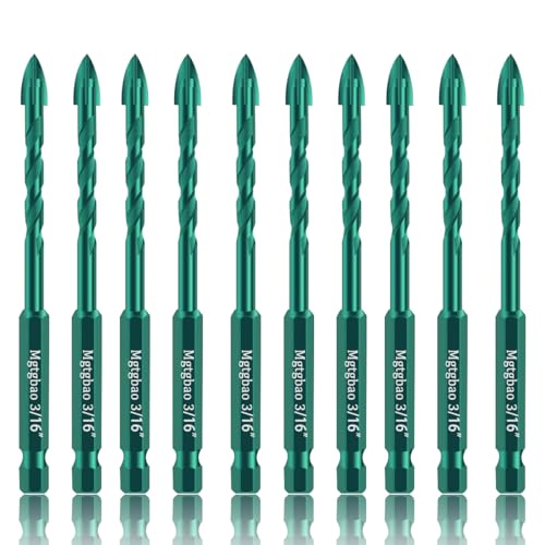 10pc 3/16”Green Concrete Drill Bit Set, 5mm Masonry Drill Bits for Tile,Brick, Plastic and Wood,Tungsten Carbide Tip Best for Wall Mirror and Ceramic Tile. - size: 3/16 in