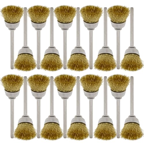 20PCS Brass Wire Brushes - Metal Rust Removal, Cleaning, and Polishing - 15mm Diameter, 1/8″ (3mm) Shaft - Removes Burrs, Dust, and Oxide Layer - Handles Rough Surfaces - Rotary Tool Accessories - style: Brass Wire Brush 3*15mm 20PCS