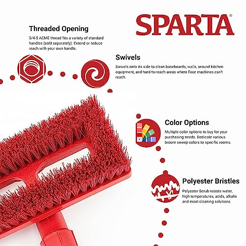 SPARTA 3638831EC05 Polyester Rectangle Scrub Brush, Floor Brush, Cleaning Brush With Swivel Head For Cleaning, 8 Inches, Red - color: Red