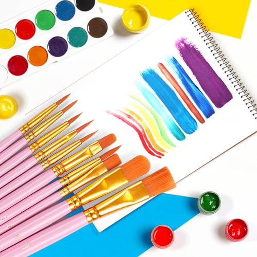 20 PCS Pink Paint Brushes, Nylon Hair Paint Brush Bulk for Acrylic Painting, Cruft Brushes Set for Watercolor Face Detail Painting - color: Pink