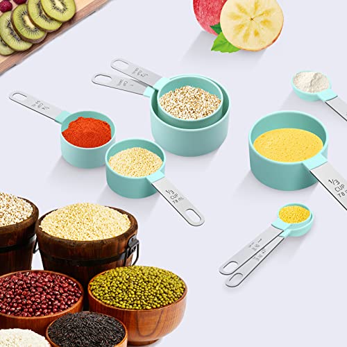 Measuring Cups Set Measuring Spoons Set, Nesting Measure Cups with Stainless Steel Handle, For Measuring Dry and Liquid Ingredients Small Teaspoon with Plastic Head (Mint Green) - color: Mint Green