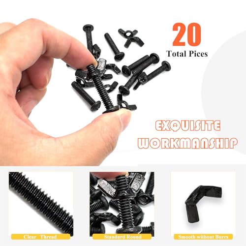20 Pack Black 1/4"-20 x1-1/4 Screw Bolts and Wing Nut Kit 10pcs Machine Screws with Round Head Phillips 10pcs Butterfly Hand Twist Tighten Nut Zinc Plated Hardware Fitting Fastenings Assortment Kit - size: Black 20 Pack 1/4"-20 x1-1/4"