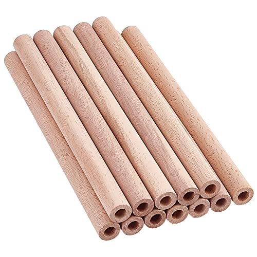OLYCRAFT 12Pcs 7.9x0.6 Inch Hollow Wood Sticks Round Wooden Dowel Rod with 0.3 Inch Hole Unfinished Beech Wood Rods Natural Wood Round Rods for DIY Crafts Arts Projects - size: 20cm