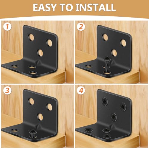 MAPVOLUT 25Pcs L Brackets for Shelves, 3 Sizes Angle Corner Braces Metal L Bracket Heavy Duty for Wood, Sturdy and Rustproof for Repairing Furniture with 82Pcs Screws Mounting Bracket Easily Black - size: 3 SIZE Black