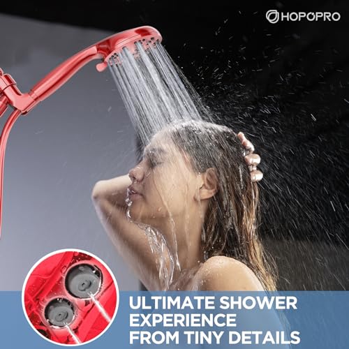 HOPOPRO High Pressure Handheld Shower Head Set with 6 Settings, Ferrari Red - color: Red, style: 6 Modes