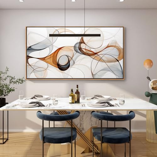 KLAKLA Modern Abstract Gray and Brown Designs - Colorful Curves and Translucent Medium - Frame Wall for Living Room Office Wall Decor Picture Artwork for walls - color: White + Orange Frame, size: 58"L x 29"W