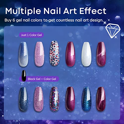 modelones Color Changing Cat Eye Gel Nail Polish Set, 6 Colors Glitter - color: A A5 Cat Eye Special Gel