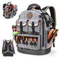 LOKASS Tool Backpack Heavy Duty, 18.5 in, 56 Pockets, Molded Bottom, Gray - color: Gray