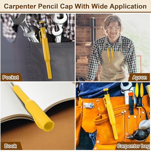 Hiboom 2 Pack Carpenter Pencils with Pencil Cap and 18 Refills, Yellow - color: Yellow