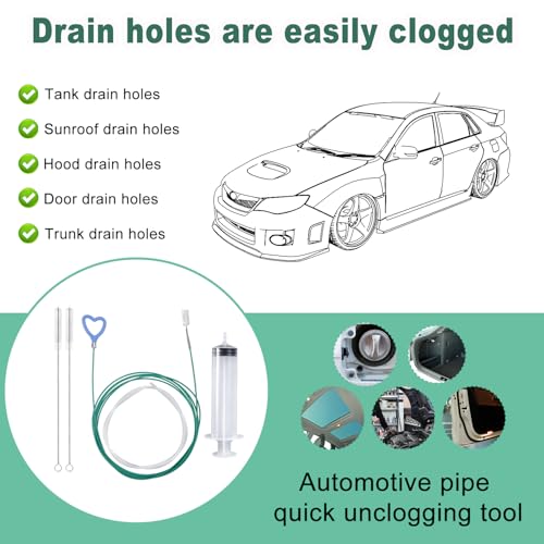 BOXOB 5pcs Sunroof Drain Cleaning Tool, 118in Flexible Long Pipe Cleaner with 2 Clean Brush 1 Syringe 1 Syringe Hose Heart Handle Design Tube Cleaner Brush for Auto Car Sunroof Wiper