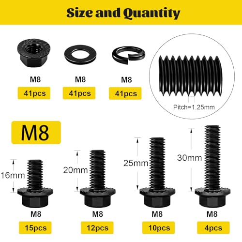 164PCS M8 Flange Hex Bolt Assortment Kit, M8-1.25 x 16/20/25/30 mm - size: M8 164pcs
