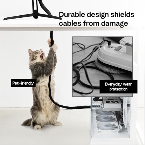 Pixio 10FT Tubing Cable Sleeve – 1/2 inch Flexible Cable Management Sleeve for PC, Gaming, TV & Office, Wire Organizer for Desk Cable Cleanup - color: Black