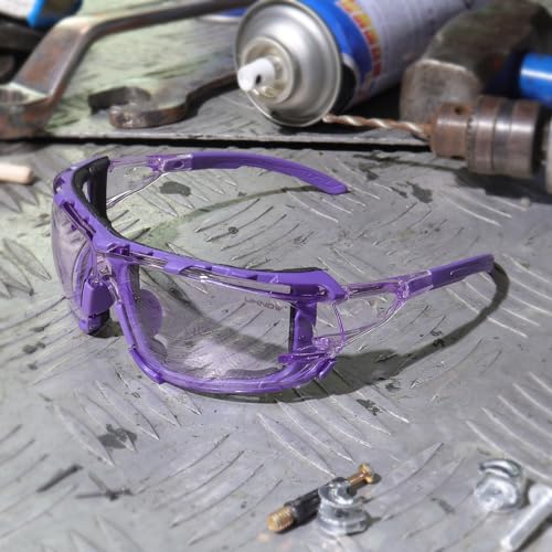 UKNOW Safety Glasses - Anti Fog Wraparound Lenses - Removable Foam Gasket - ANSI Z87.1 Protective Eyewear - Impact Resistant - color: Purple With Light Tint