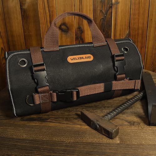 WELKINLAND Heavy-Duty Waxed Canvas Tool roll, 15-Pocket 15L Tool Wrap Roll