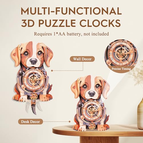 3D Wooden Puzzles for Adults-Beagle Clock Puzzle-Adult Crafts - color: Beagle Clock