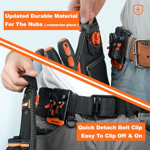 MELOTOUGH Small Electrician Tool Pouch With Belt Clip Attachment - 9 Pockets Tradesman Bag With Tape Thong - Holster for Electricians - color: Orange Electrician Tool Pouch