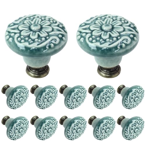 Biaungdo 12 Pcs Green Ceramic Kitchen Cabinet Knobs - color: Green
