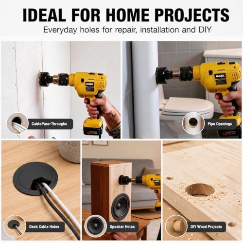 KATA 8PCS Hole Saw Kit 1" to 2-1/8" for Wood, Drywall, PVC, Plastic in Case - color: 8 PCS-Black
