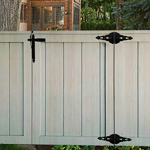 Fence Gate Hardware Kit, 8" Heavy Duty Strap Hinges and Spring Latch, Black - size: 8" Decorative Strap Hinges