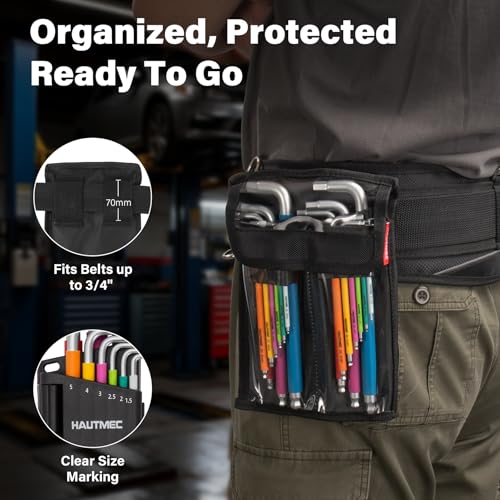 HAUTMEC Allen Wrenches Sets with Ball End(SAE & Metric), 18PCS Extra Long Arm Hex Key Set, Heavy-Duty S2 Steel Pro Allen Key Set, 1/16" to 3/8" and 1.5-10mm, Color Coded Sleeve with Belt Loop Pouch - style: 18PCS(SAE & Metric)