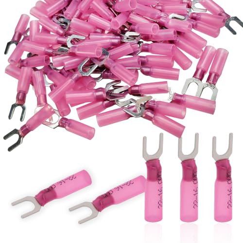 Red 22-16 Gauge Heat Shrink Fork Connectors 100pcs - size: Red AWG22-16