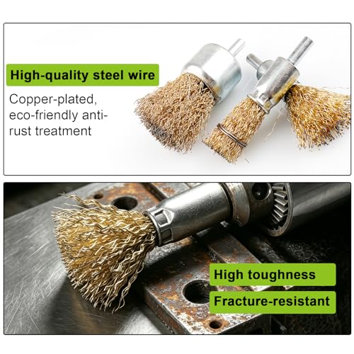 Brass Coated Wire Brush Set for Drill, 1/4 Inch Shank,Crimped Carbon Steel Bristles for Rust Removal, Paint Stripping, Corrosion Cleaning, Surface Scrubbing, Deburring (20mm,20pcs) - size: 20mm,20pcs