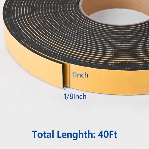 Self Adhesive Foam Tape Weatherstrip 1in x 1/8in x 40Ft High Density Foam Insulation Strips Foam Seal Weather Stripping with Strong Adhesive for Door and Window Sound Isolation Soundproofing - size: 1in x 1/8in x 40Ft