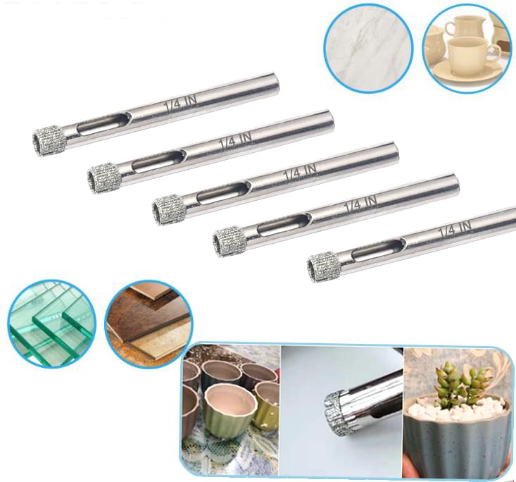 1/4" Diamond Hole Saw Set, Diamond Drill Bits Set for Ceramic | Glass Drill Bits for Tiles, Bottles, Pots, Marble, Stone 11PCS - size: 1/4 in