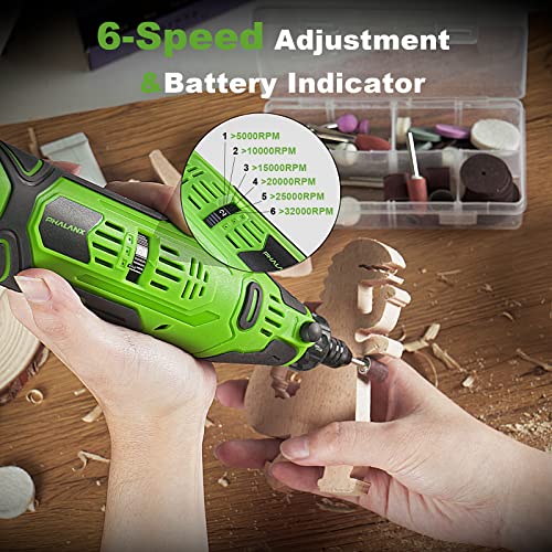 PHALANX 12V Cordless Rotary Tool Kit with Keyless Chuck, 6-Speeds 5000-32000RPM, 119 Accessories with Flex Shaft, Idea for Cutting, Grinding, Wood Carving- Include 2.0AH Battery, Charger (Renewed)