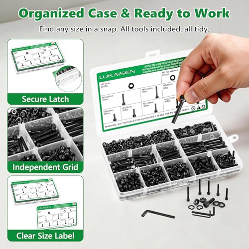 781PCS M3 Screw Assortment Kit, 12.9 Alloy Steel Hex Socket Cap Bolts - size: M3 781pcs 3