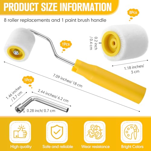 Honeydak 8 Pack Mini Paint Roller with Replacement Heads, 1.2 Inch - size: 1.2 Inch