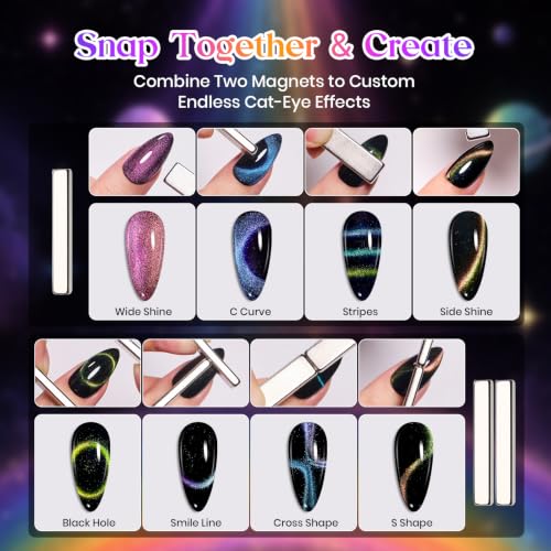 Beetles Halloween Cat Eye Gel Nail Polish Set, Rainbow Cosmos 6 Colors - color: A - Chameleon Cat Eye | Rainbow Cosmos