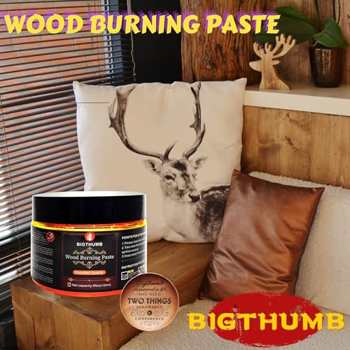 BIGTHUMB Wood Burning Gel Kit 4 OZ | Heat Activated Non-Toxic Paste for DIY Crafting, with Mini Scraper, Template Sticker, Paint Brush - Accurately & Easily Burn Designs on Wood, Canvas, Denim