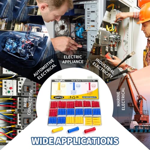 100PCS Butt Splice Connectors Kit Electrical Crimp Terminal Connector Kits - color: 100pcs-(22-10)