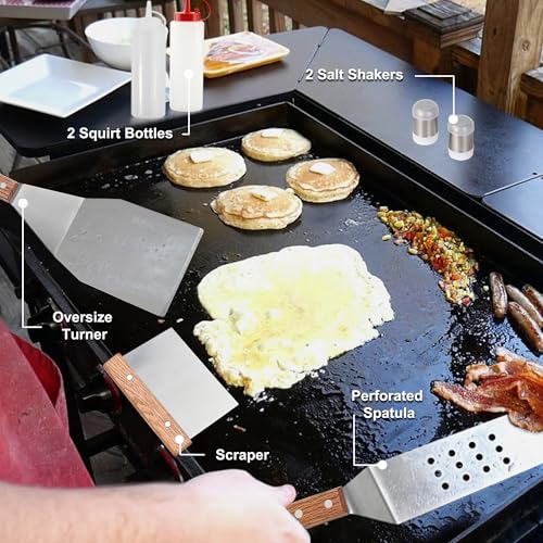 ROMANTICIST 132PC Professional Griddle Accessories Kit - Heavy Duty Stainless Steel Grill Spatula Set for Grill Griddle Hibachi Flat Top Outdoor Cooking - Great Grill Gift on Birthday Wedding - style: 132pcs Griddle Accessories Kit