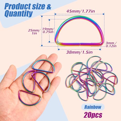 PECMER Rainbow 1.5 Inch D-ring Welded -20 PCS D Rings Buckle for Sewing Dog Collar Making Supplies/Bag Hardware/Webbing Straps Belt Ring - color: Rainbow D-ring-20 Pcs-1.5 Inch