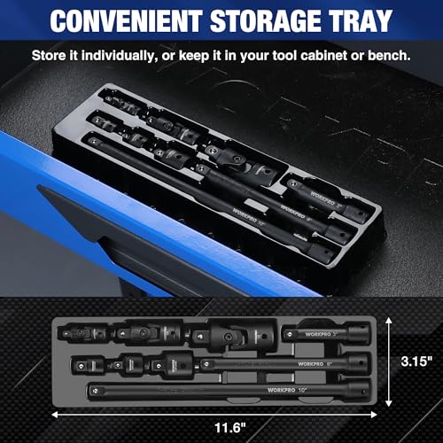 WORKPRO 9-Piece Impact Socket Extension Set, 1/4", 3/8" & 1/2" Drive, CR-V - style: 9PCS