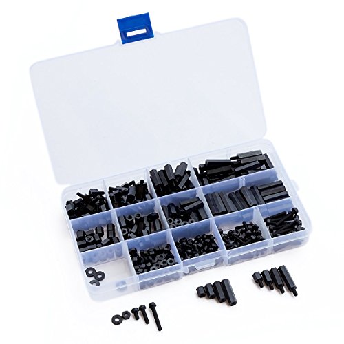 Litorange 320PCS M3 Male Female Nylon Hex Spacer Standoff Screw Nut Threaded Pillar PCB Motherboard Assorted Assortment Kit (Black)