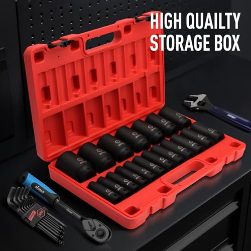 DISEN 19 Pcs 1/2" SAE Impact Socket Set - size: 1/2” 19pcsSAE Impact Socket Set