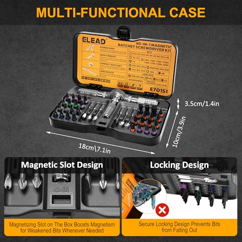 40 in 1 Magnetic Ratchet Screwdriver Set, Multi Bit Magnetic Ratcheting Screwdriver Set with Detachable Ratchet Handle, Repair Tool Kit for Computer Bicycle Furniture DIY - size: 40-Piece