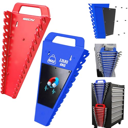 2-Pack Magnetic Wrench Organizer with Non-Slip Handle, 24-Slot Heavy-Duty Wrench Rack Holders for Toolbox & Drawer Storage, Fits SAE 1/4"-1-1/16" and Metric 6mm-24mm Wrenches - style: 24-Slot Large Handle / 2-Pack