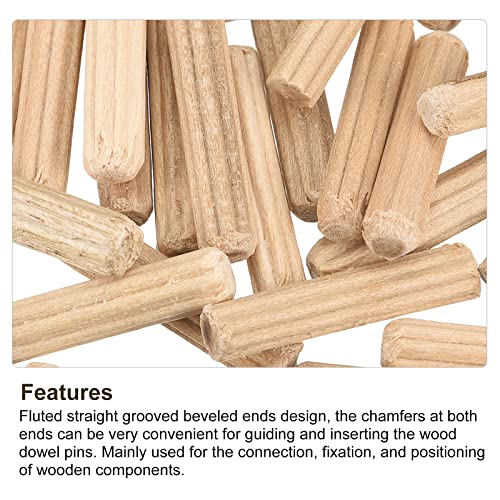 uxcell Wooden Dowel Pins 36pcs 4x20mm(5/32" x3/4") Fluted Beveled Ends Wood Dowel Pegs Kiln Dried Hardwood for Woodworking Furniture Shelf - size: 4x20mm